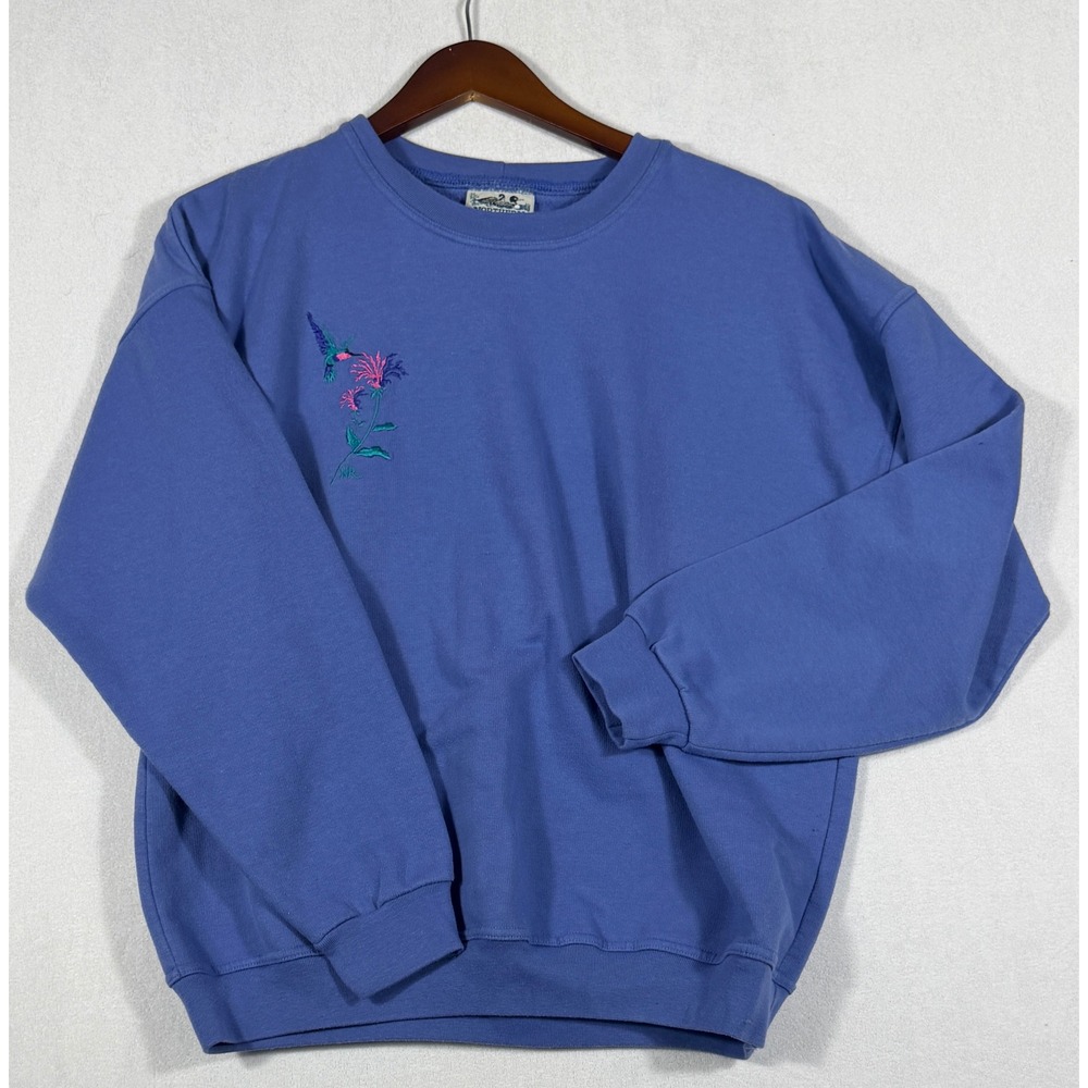 Northern Reflections Vtg 90s Embroidered Hummingbird Floral Crewneck Sweatshirt